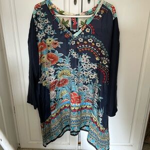 Johnny Was Women’s Shirt Tunic Silk Cover-up 1X / XL